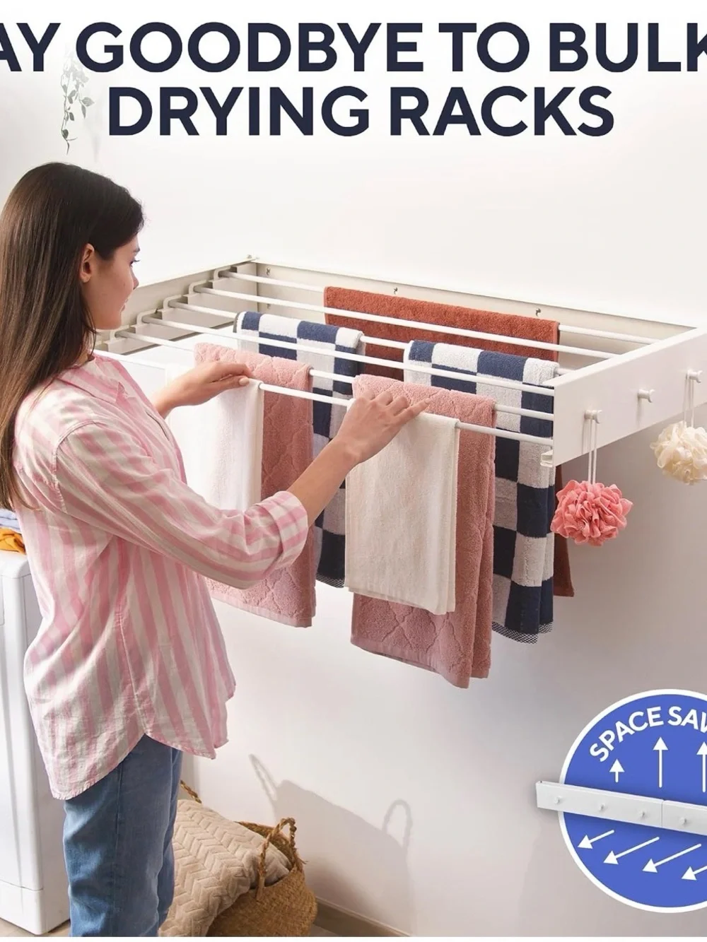Wall-Mount Retractable Drying Rack in White